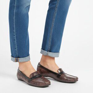 Marc Joseph Glossy Leather Snakeskin Print Loafers Flats Casual Shoes Brown